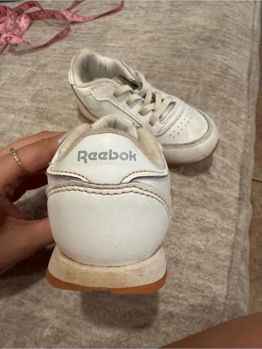 Reebok Kids White Leather Sneakers with Red Logo Accent